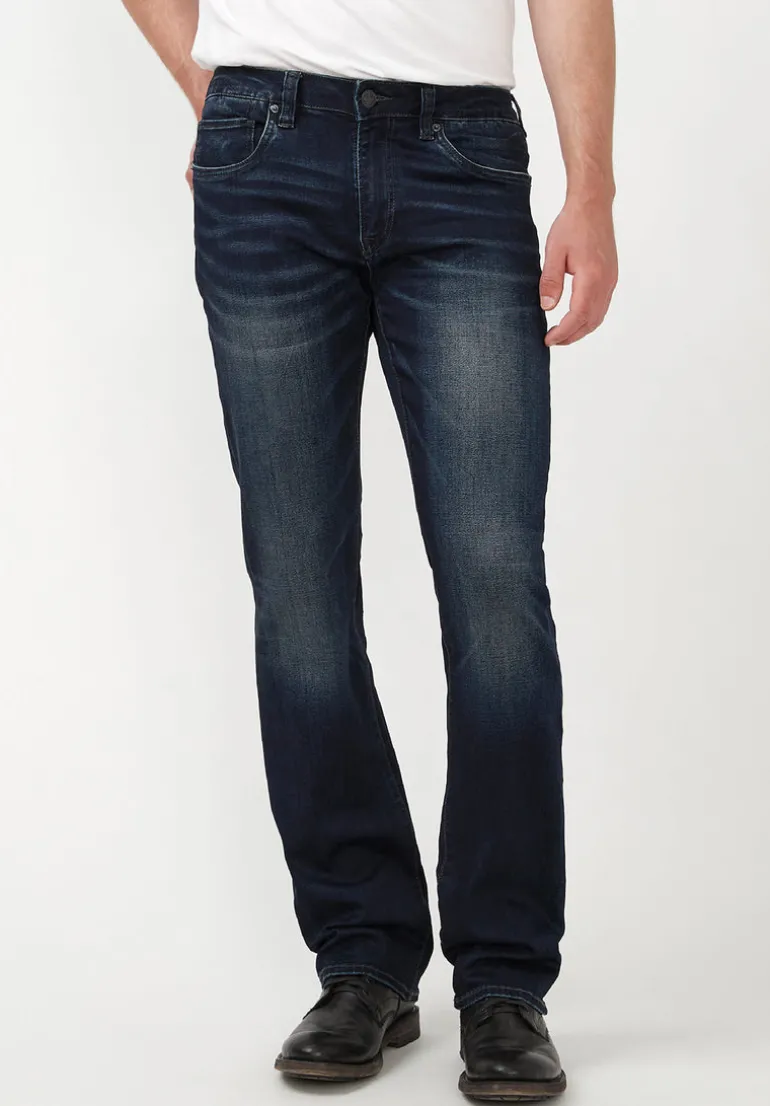 Slim Boot King Men's Jeans in Whiskered and Sanded Dark Blue - BM22675