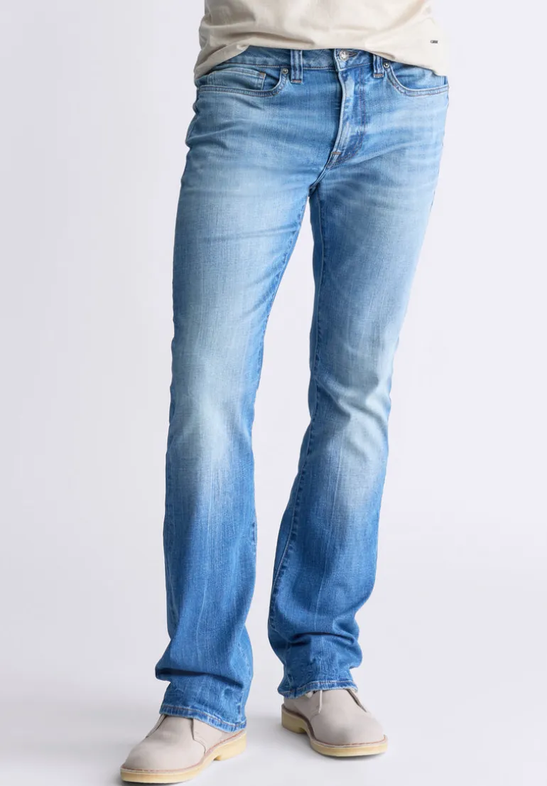 Slim Boot King Men's Jeans, Veined and Sanded Indigo - BM26004