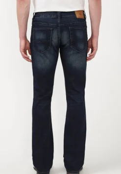 Slim Boot King Men's Jeans in Whiskered and Sanded Dark Blue - BM22675