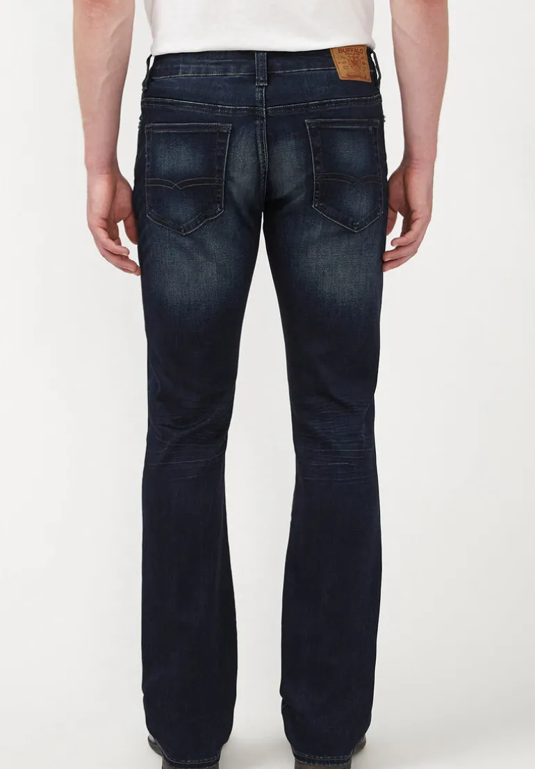 Slim Boot King Men's Jeans in Whiskered and Sanded Dark Blue - BM22675