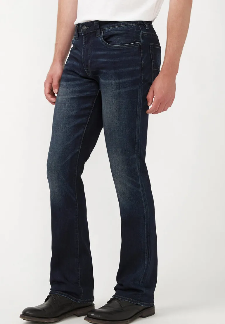 Slim Boot King Men's Jeans in Whiskered and Sanded Dark Blue - BM22675