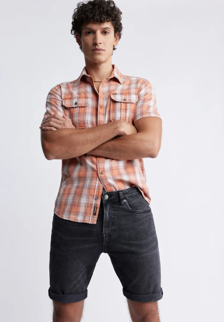Slim Parker Men's Denim Shorts, Black Sanded - BM22951