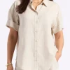 Solana Women's Linen Short-Sleeve Button-Up Shirt, Beige - WT0172P