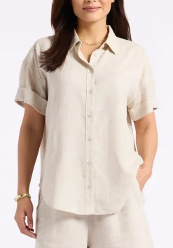 Solana Women's Linen Short-Sleeve Button-Up Shirt, Beige - WT0172P