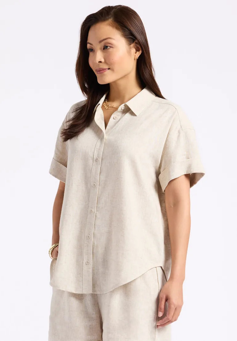Solana Women's Linen Short-Sleeve Button-Up Shirt, Beige - WT0172P
