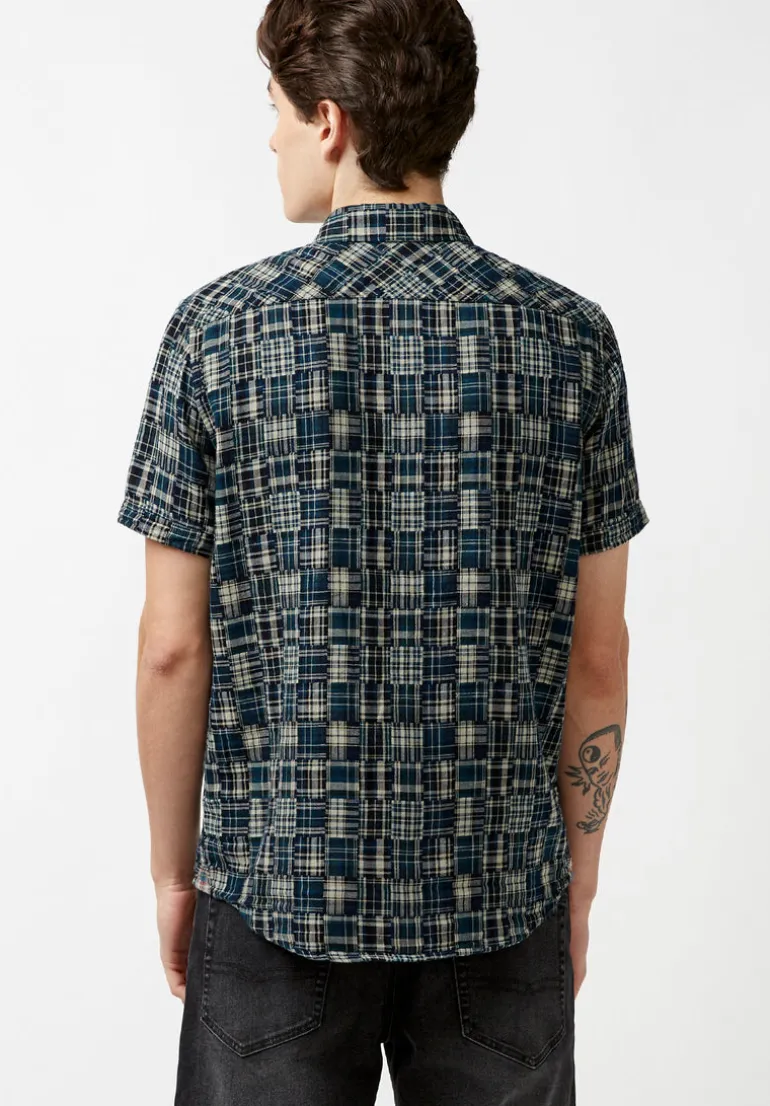 Soqut Men's Short-Sleeve Plaid Shirt, Whale - BM23891