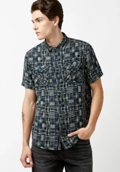 Soqut Men's Short-Sleeve Plaid Shirt, Whale - BM23891