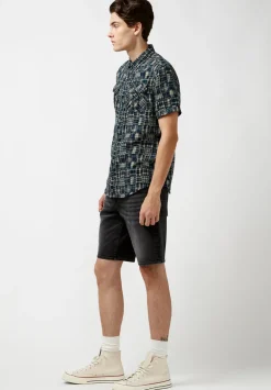 Soqut Men's Short-Sleeve Plaid Shirt, Whale - BM23891