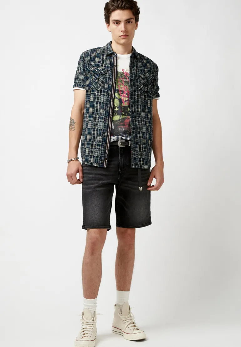 Soqut Men's Short-Sleeve Plaid Shirt, Whale - BM23891