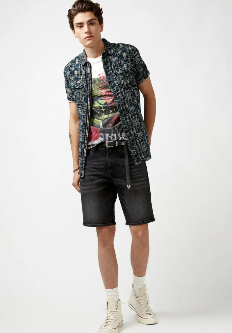 Soqut Men's Short-Sleeve Plaid Shirt, Whale - BM23891