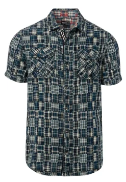 Soqut Men's Short-Sleeve Plaid Shirt, Whale - BM23891