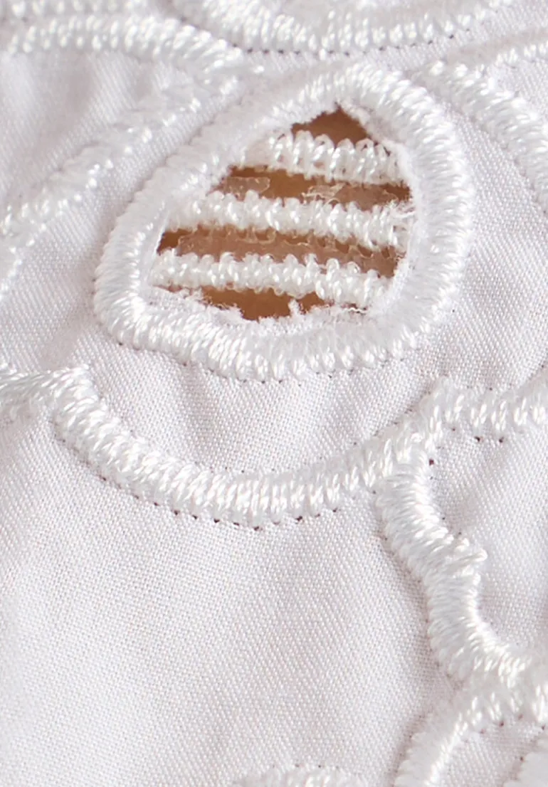 Sorcha Women's Short-Sleeve Cropped Shirt with Embroidered Floral Details, White - WT0158P