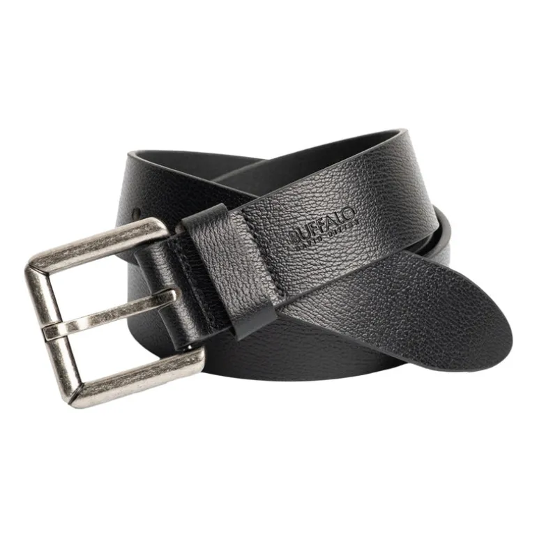Square Buckle Black Buffalo Leather Belt - BB1000C04