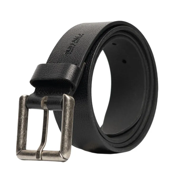 Square Buckle Black Buffalo Leather Belt - BB1000C04