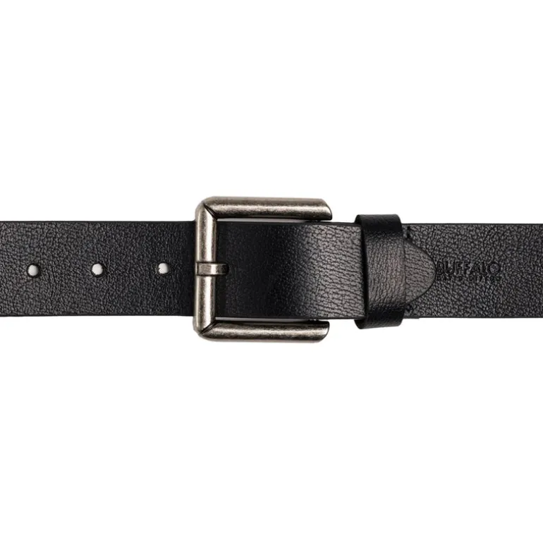 Square Buckle Black Buffalo Leather Belt - BB1000C04
