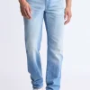 Straight Six Men's Crinkled and Sanded Jeans, Light Blue - BM26000