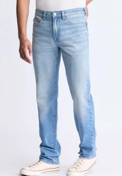 Straight Six Men's Crinkled and Sanded Jeans, Light Blue - BM26000