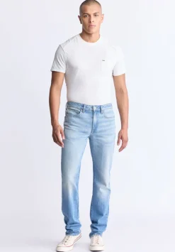 Straight Six Men's Crinkled and Sanded Jeans, Light Blue - BM26000