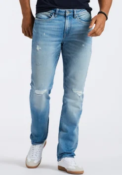 Straight Six Men's Distressed Jeans, Light Vintage Blue - BM26058