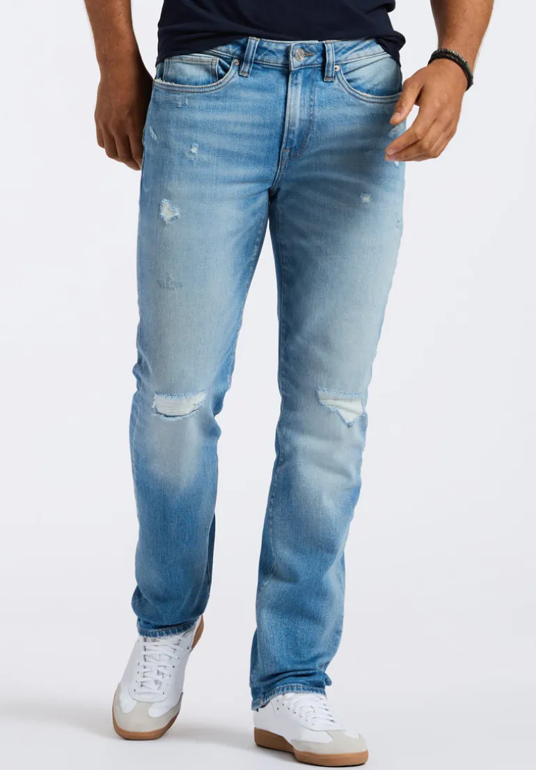 Straight Six Men's Distressed Jeans, Light Vintage Blue - BM26058