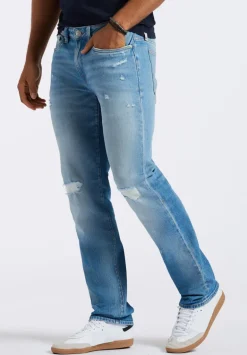 Straight Six Men's Distressed Jeans, Light Vintage Blue - BM26058