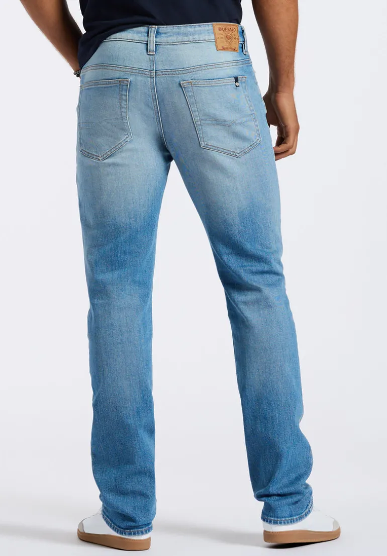 Straight Six Men's Distressed Jeans, Light Vintage Blue - BM26058
