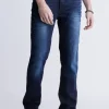 Straight Six Men's Five-Pocket Freedom Flex Jeans, Dark and Sanded - BM22999