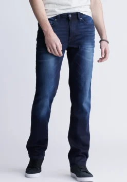 Straight Six Men's Five-Pocket Freedom Flex Jeans, Dark and Sanded - BM22999
