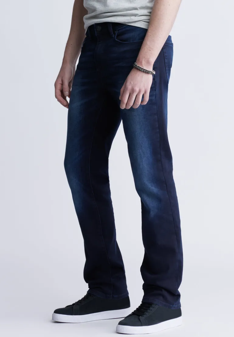 Straight Six Men's Five-Pocket Freedom Flex Jeans, Dark and Sanded - BM22999
