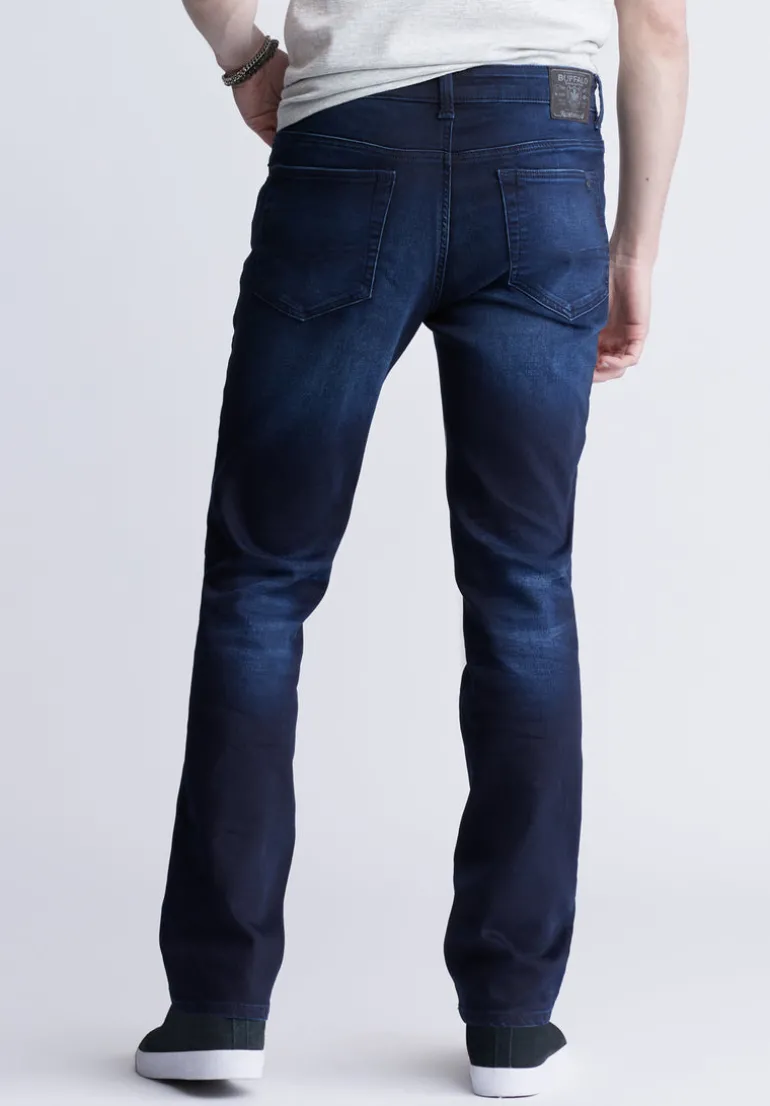Straight Six Men's Five-Pocket Freedom Flex Jeans, Dark and Sanded - BM22999