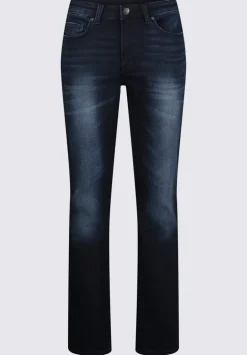 Straight Six Men's Five-Pocket Freedom Flex Jeans, Dark and Sanded - BM22999