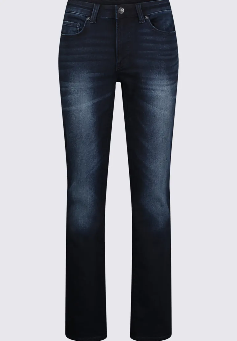 Straight Six Men's Five-Pocket Freedom Flex Jeans, Dark and Sanded - BM22999
