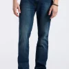 Straight Six Men's Freedom Flex Jeans in Dark Sanded Blue - BM22946