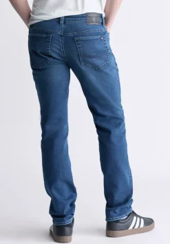 Straight Six Men's Freedom Flex Jeans, Whiskered Indigo - BM26018