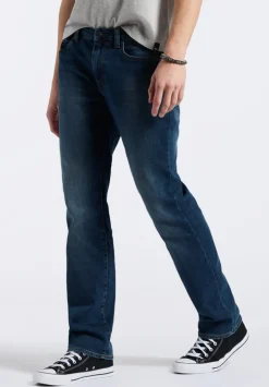 Straight Six Men's Freedom Flex Jeans in Dark Sanded Blue - BM22946