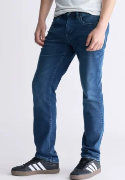 Straight Six Men's Freedom Flex Jeans, Whiskered Indigo - BM26018