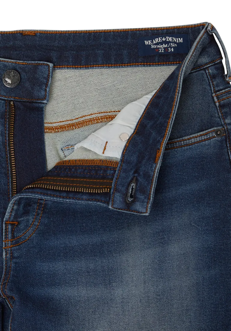 Straight Six Men's Freedom Flex Jeans in Dark Sanded Blue - BM22946