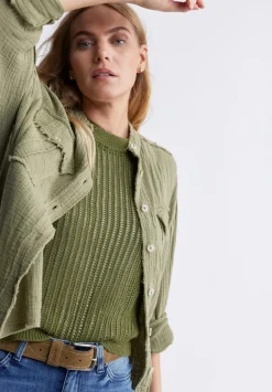 Syden Women’s Openwork Knit Tank Top in Olive Green - SW0060P