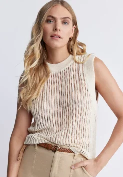 Syden Women’s Openwork Knit Tank Top in Off-White - SW0060P