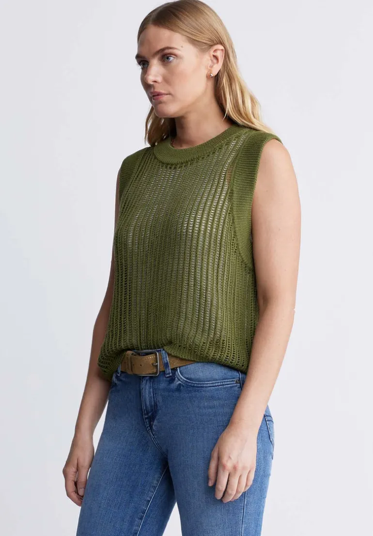 Syden Women’s Openwork Knit Tank Top in Olive Green - SW0060P
