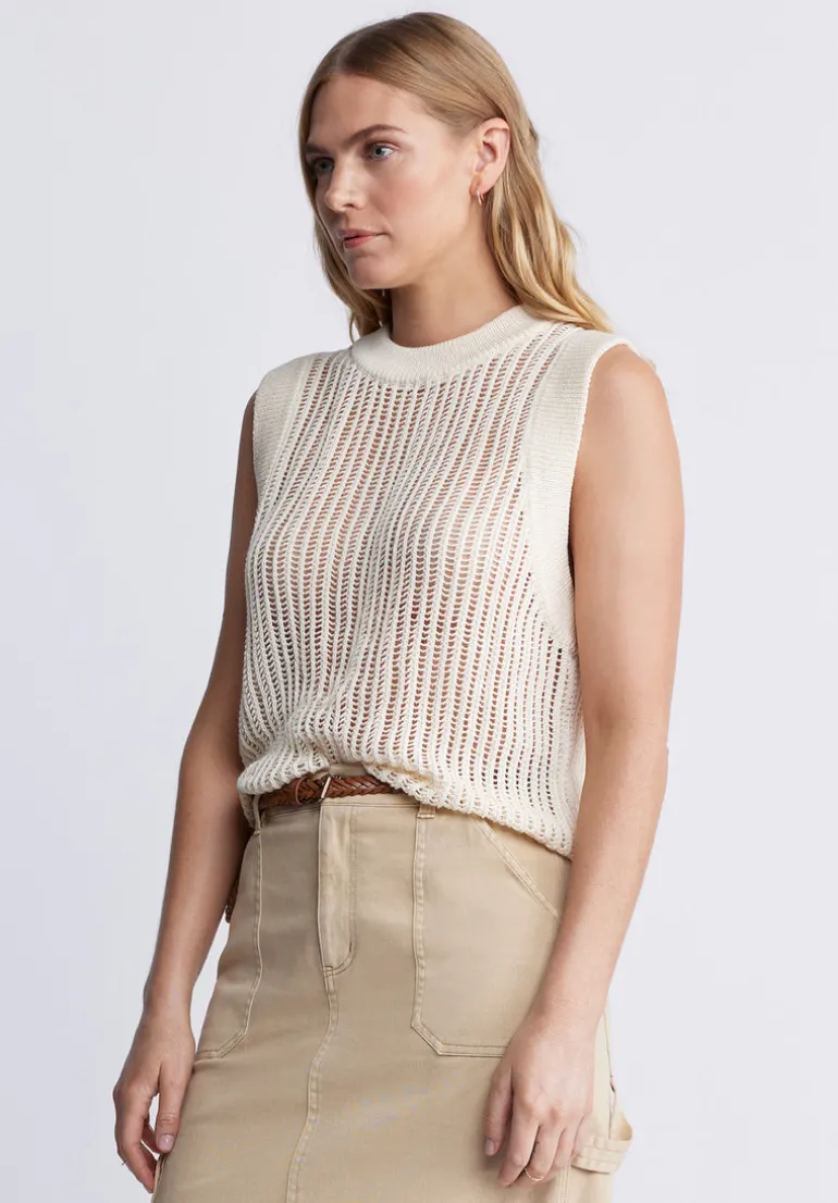 Syden Women’s Openwork Knit Tank Top in Off-White - SW0060P