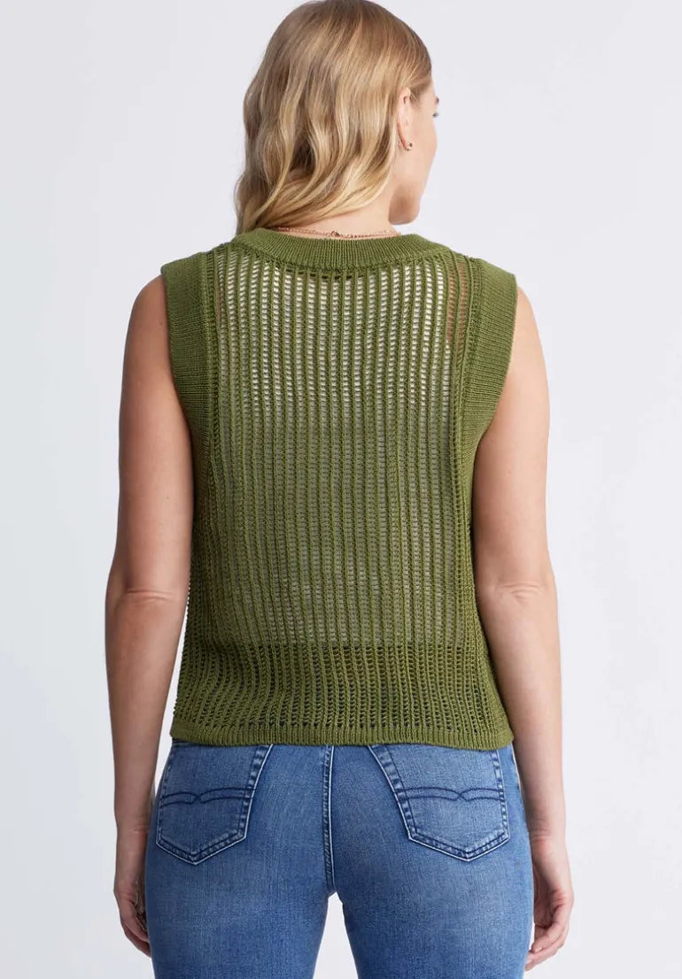 Syden Women’s Openwork Knit Tank Top in Olive Green - SW0060P