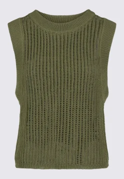 Syden Women’s Openwork Knit Tank Top in Olive Green - SW0060P
