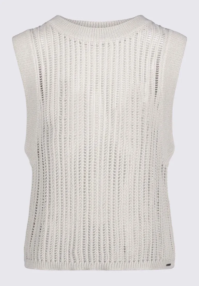 Syden Women’s Openwork Knit Tank Top in Off-White - SW0060P