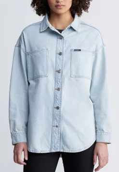 Sydney Women's Denim Shacket in Bleached Blue - BL15947