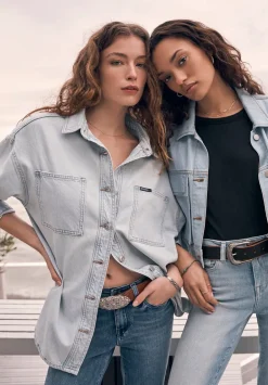 Sydney Women's Denim Shacket in Bleached Blue - BL15947