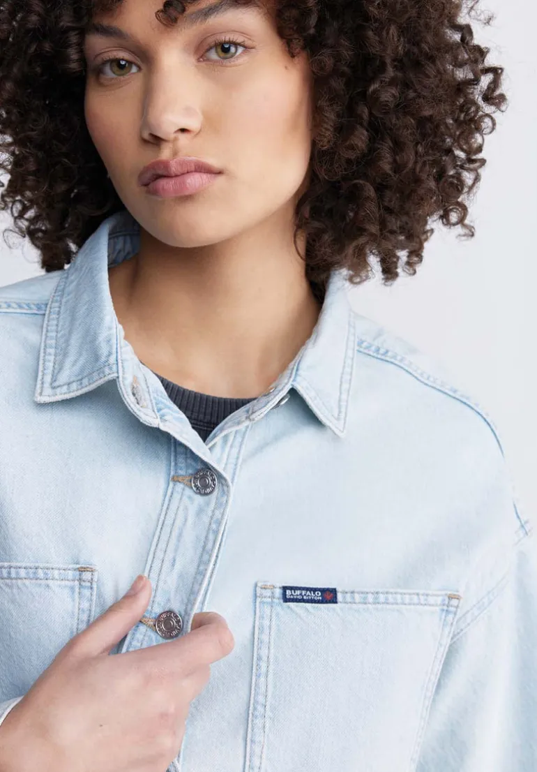 Sydney Women's Denim Shacket in Bleached Blue - BL15947