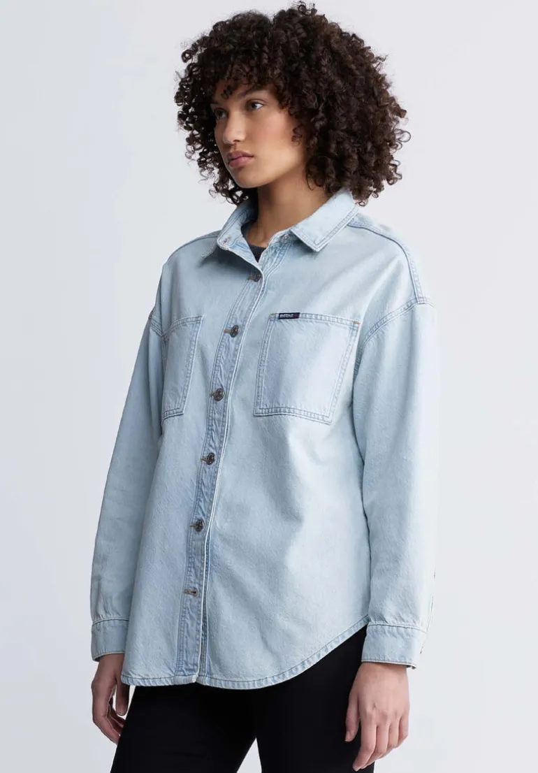 Sydney Women's Denim Shacket in Bleached Blue - BL15947