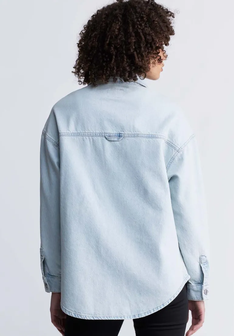Sydney Women's Denim Shacket in Bleached Blue - BL15947
