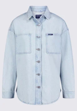 Sydney Women's Denim Shacket in Bleached Blue - BL15947